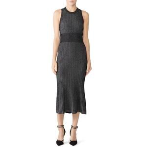 JASON WU Black Gunmetal Knit Merino Wool Blend Lurex Knit Midi Dress sz XS